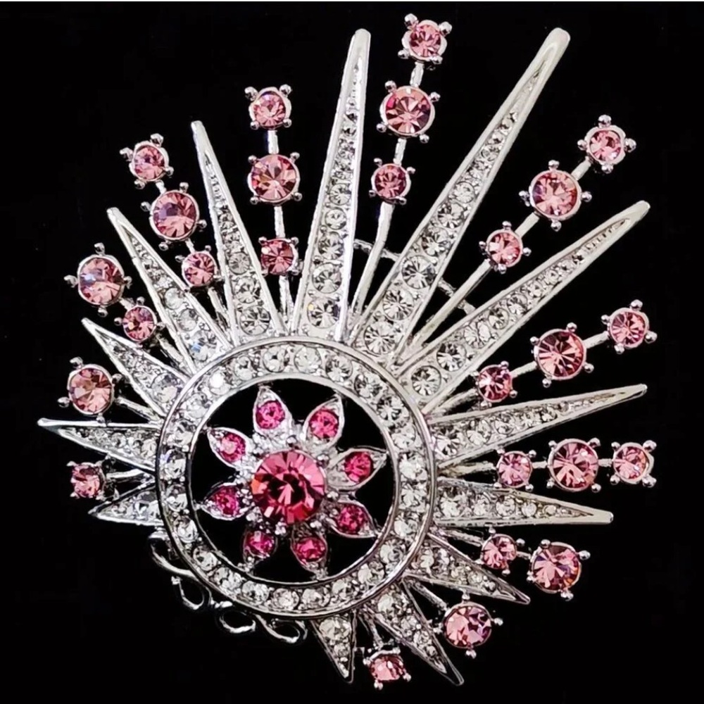 Vintage Dramatic JBK Camrose & Kross Jackie Kennedy Pink Sunburst Brooch - Picture 2 of 7